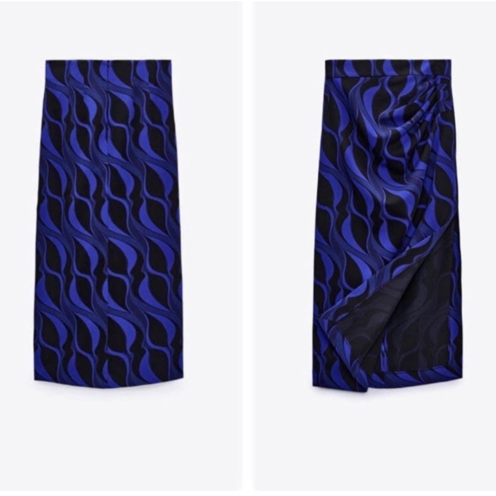 Zara Pencil Midi Skirt Blue Black